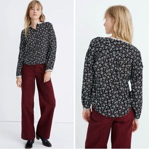 NEW! Madewell Mix Meadow Branch Floral Button Front Shirt Blouse Black White XS
